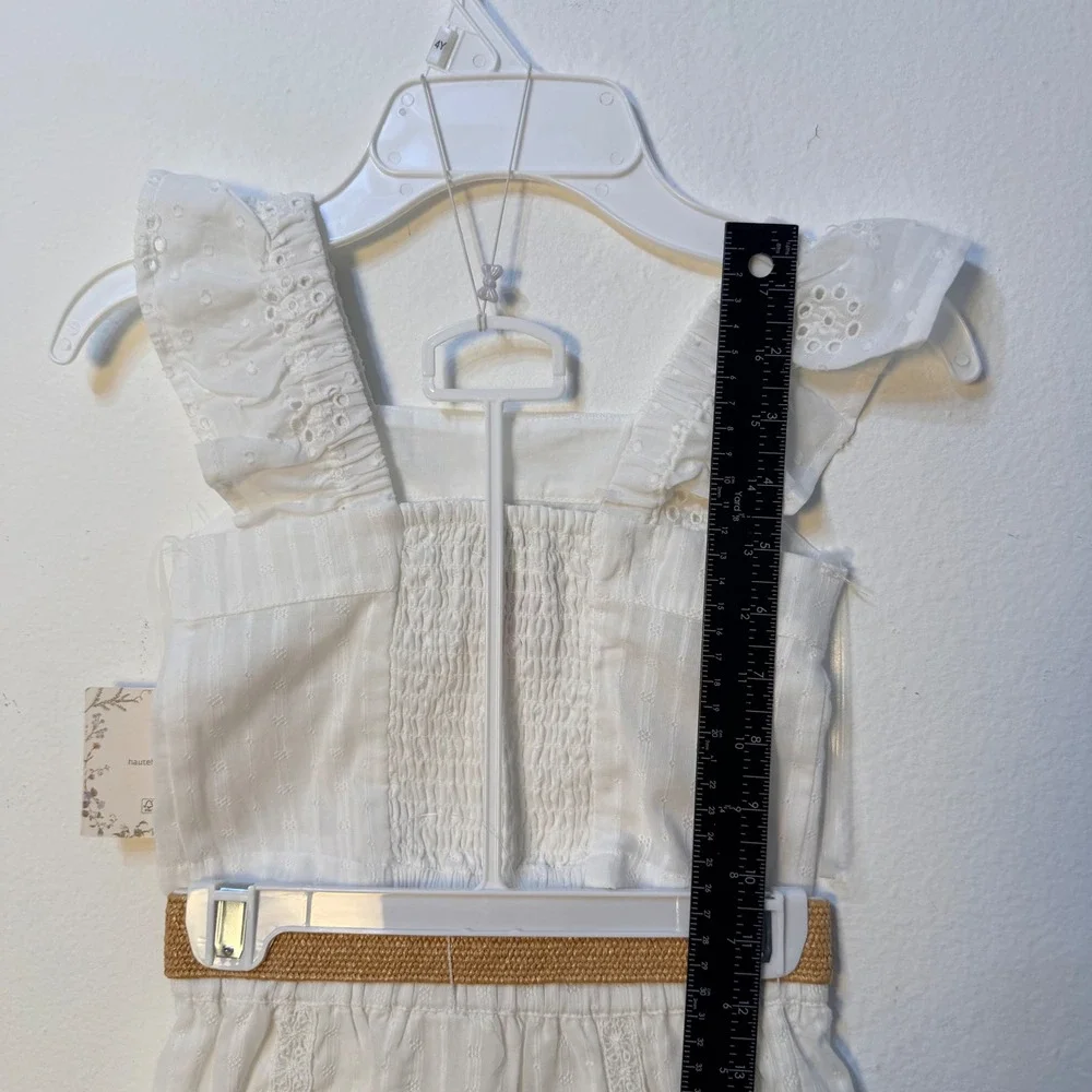 Haute Hippie Style Girls White Eyelet 2-Piece Crop Top and Skirt Set with Belt